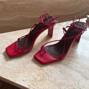 ALOHAS Red Patent Leather Heels with Ankle Strap Size 37